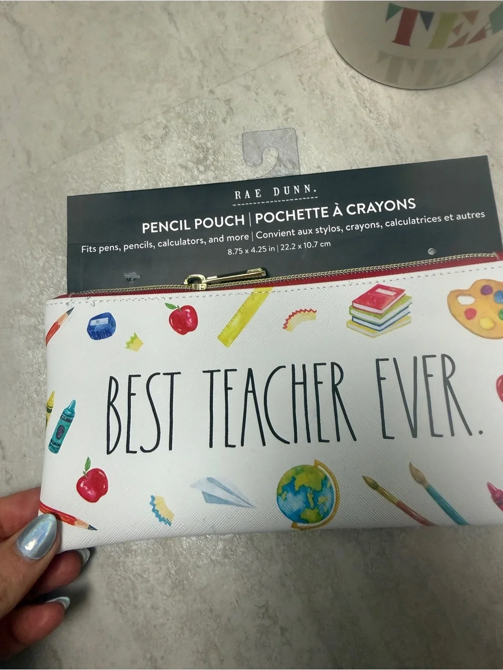 Best Teacher Ever Gift Set - Mug, Pencil Pouch, Notepad & Glitter Apple Earrings